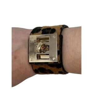 Fashion Jewelry Leopard Print Gold Accent Cuff Bracelet